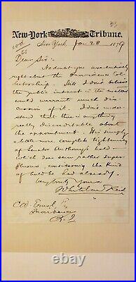 1879 Whitelaw Reid Autograph Letter Signed New York Tribune Editor Ohio War