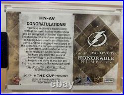 2017-18 UD The Cup Andrei Vasilevskiy Honorable Numbers Patch Auto /88, #HN-AV