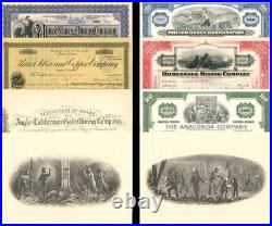 Collection of 6 Mining Stock Certificates and 2 Mining Prints Dated from 1850