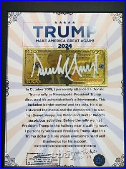 Donald Trump Autographed Signed Bill MAGA With Certificate Of Authenticity Notaty