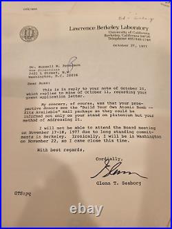 Glenn Seaborg signed letters/ Lot including 7 signed by Seaborg. Good content