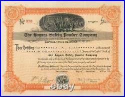 Hoynes Safety Powder Co. Stock Certificate Autographed Stocks & Bonds