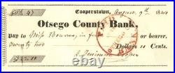 James Fenimore Cooper signed check 1844-49 dated Autograph Check Autographs