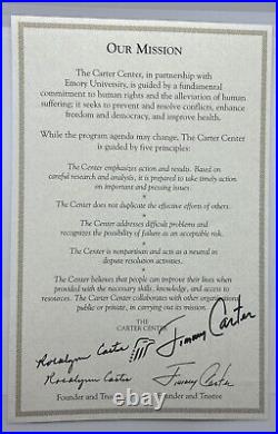 Jimmy Carter & Rosalynn Signed Carter Center Mission Statement 8x5 Full Sig