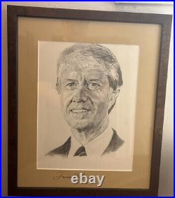 Jimmy Carter Signed 8.5x11 Original Sketch Full Signature Framed Autographed