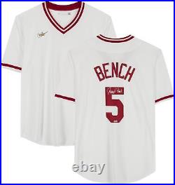 Johnny Bench Reds Signed White Nike Cooperstown Collection Replica Jersey