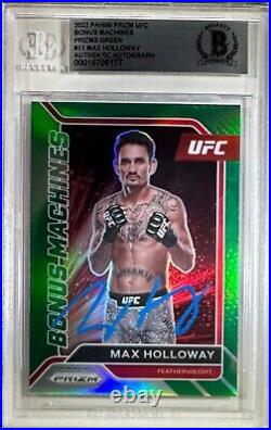 Max Holloway auto 2022 Panini Prizm card #11 UFC BAS Encapsulated Prizms Green