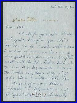 Nick Adams signed letter from 1965 discussing Movie he is making in London