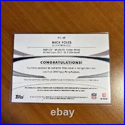 Nick Foles Topps Prime 2012 Level V 100/250 Autograph and Jersey PV-NF