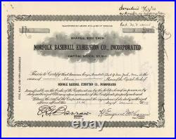 Norfolk Baseball Exhibition Co. Inc. Signed by E. G. Barrow Autographed Stock