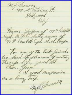 RARE! Zeppelin Captain Maurice Shannon Hand Written Letter
