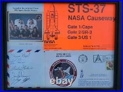 STS-37 Full Crew Signed Mission Cover Display ROSS GODWIN APT NAGEL CAMERON CERT